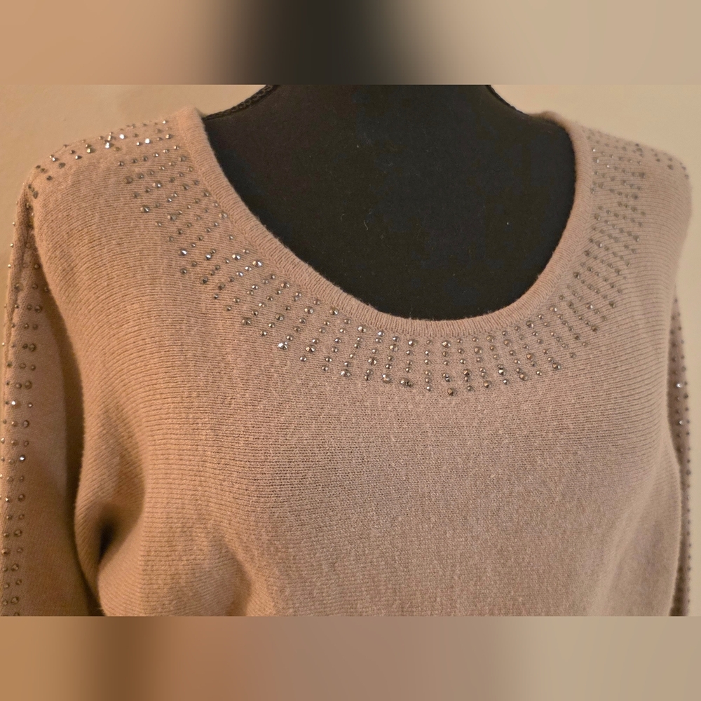 GNW Soft Beige Sweater wSilver Rhinestone Accents‎ (Size Small)